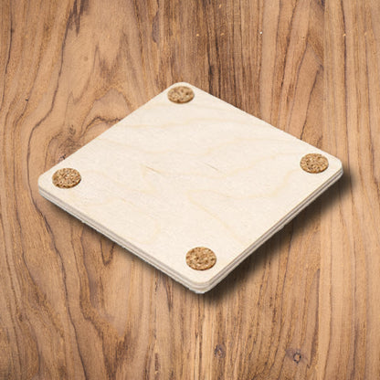 Back of Row One Brand Birch Wood Drink Coasters | Cork to Protect Tables