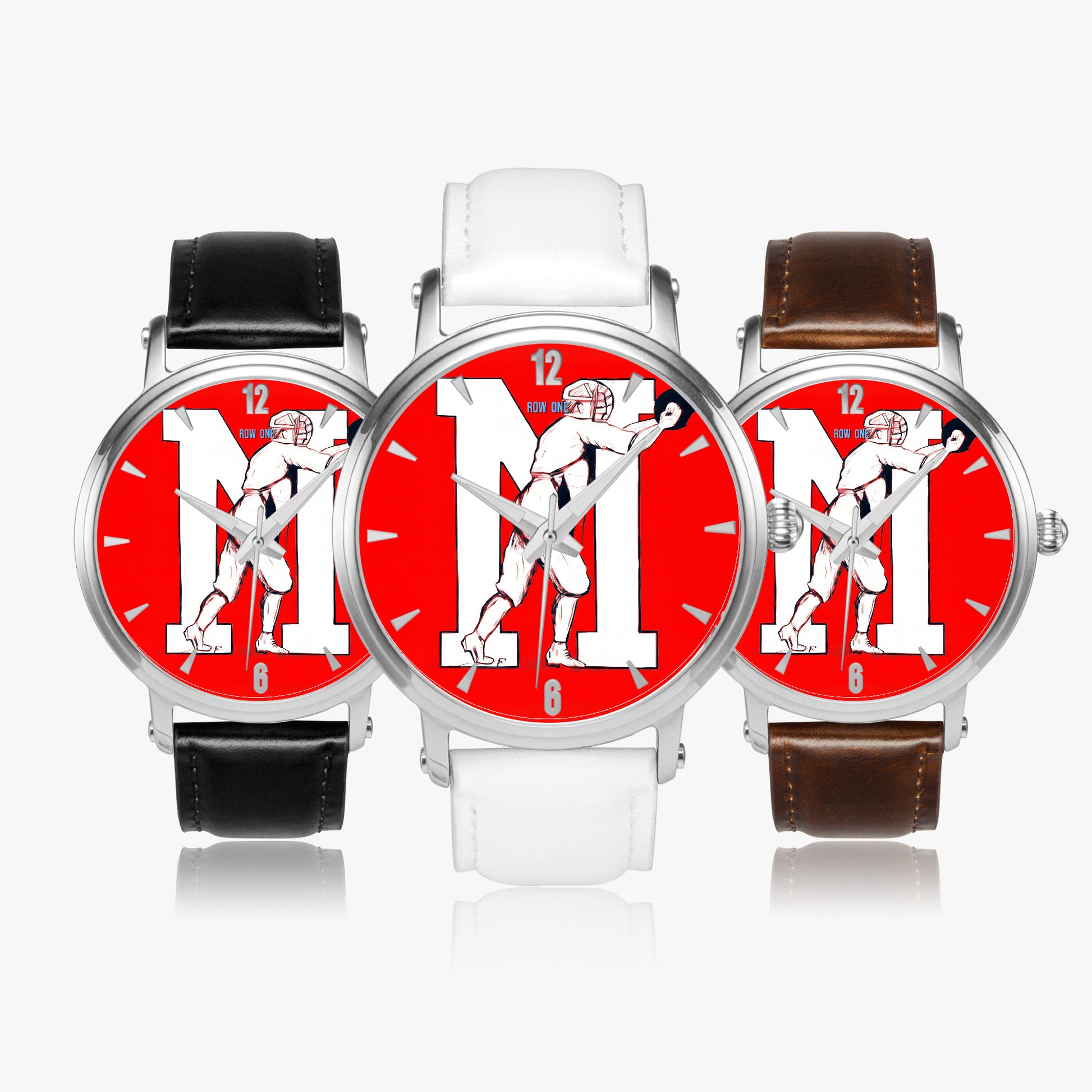 Three Ole Miss Baseball Art Watches with Leather Bands
