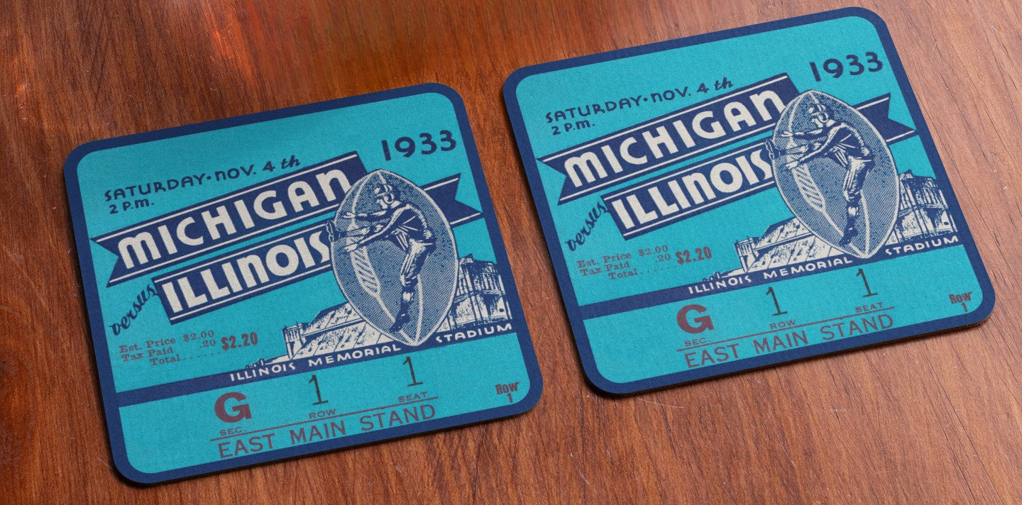 1933 Michigan vs. Illinois Football Ticket Coasters