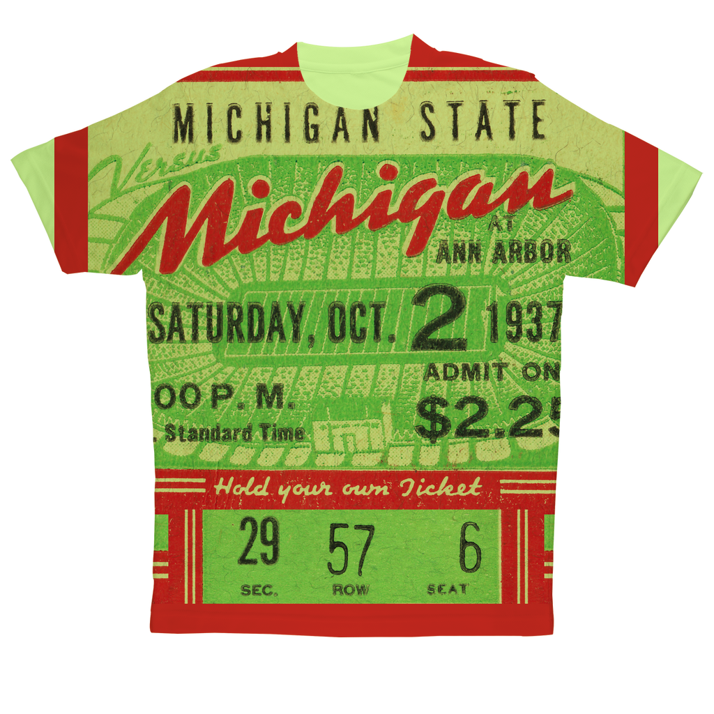 1937 Michigan Football Ticket Tee Sublimation Performance Adult T-Shirt