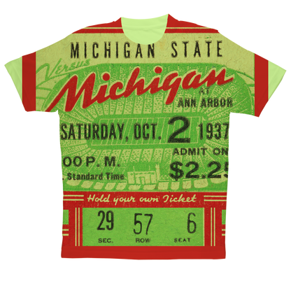 1937 Michigan Football Ticket Tee Sublimation Performance Adult T-Shirt