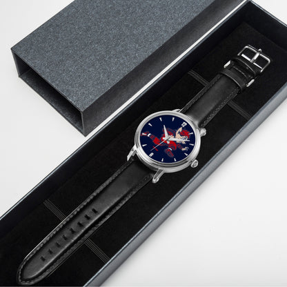 46mm Oversized Automatic Watch 1940s Vintage Football Cartoon Cat Running Back Art Watch Face with Leather Band