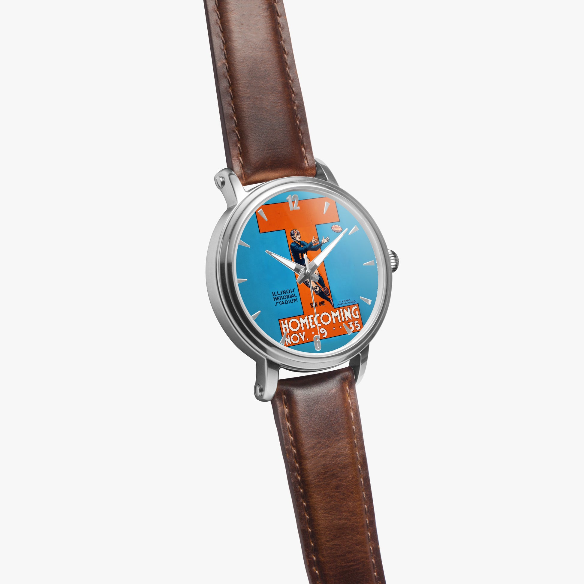 Row One Brand vintage Illinois football art watch with leather band