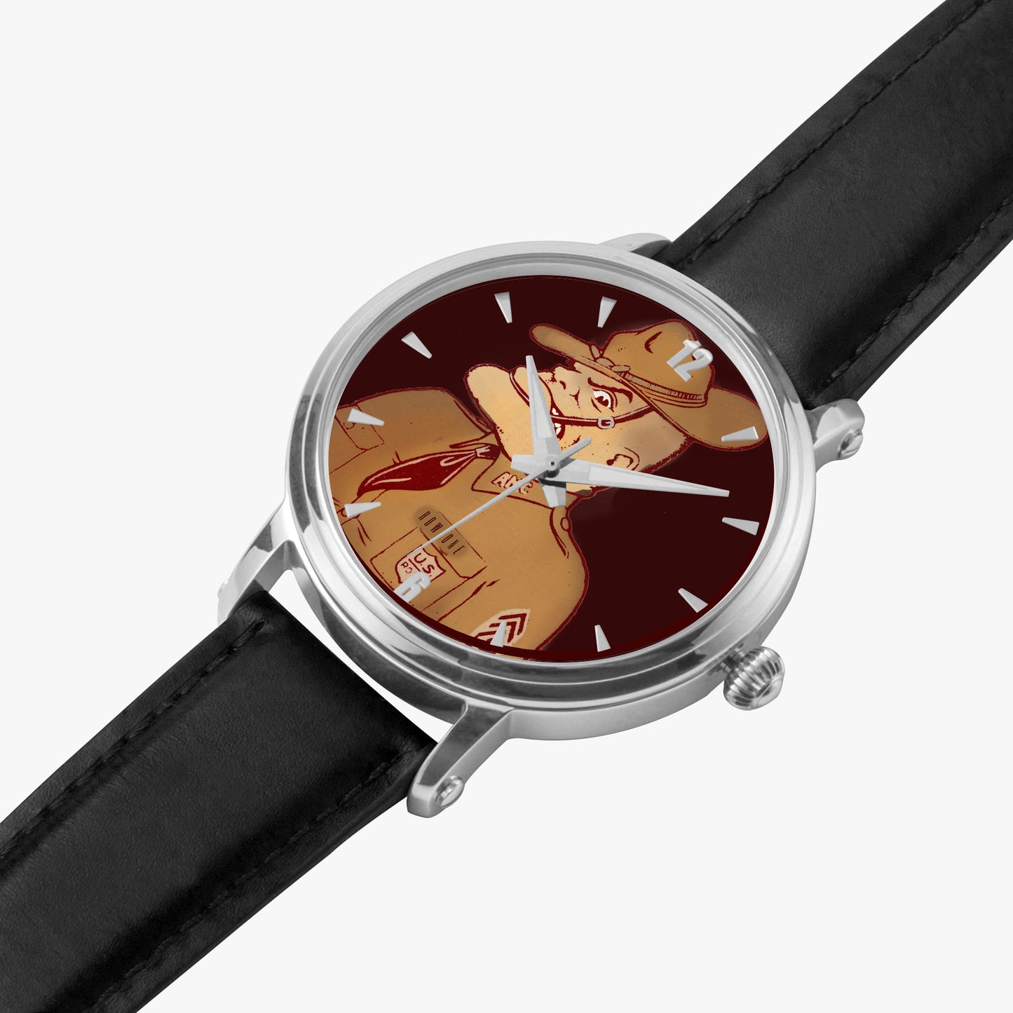 Watch with an Ol Sarge graphic on the dial against a white background