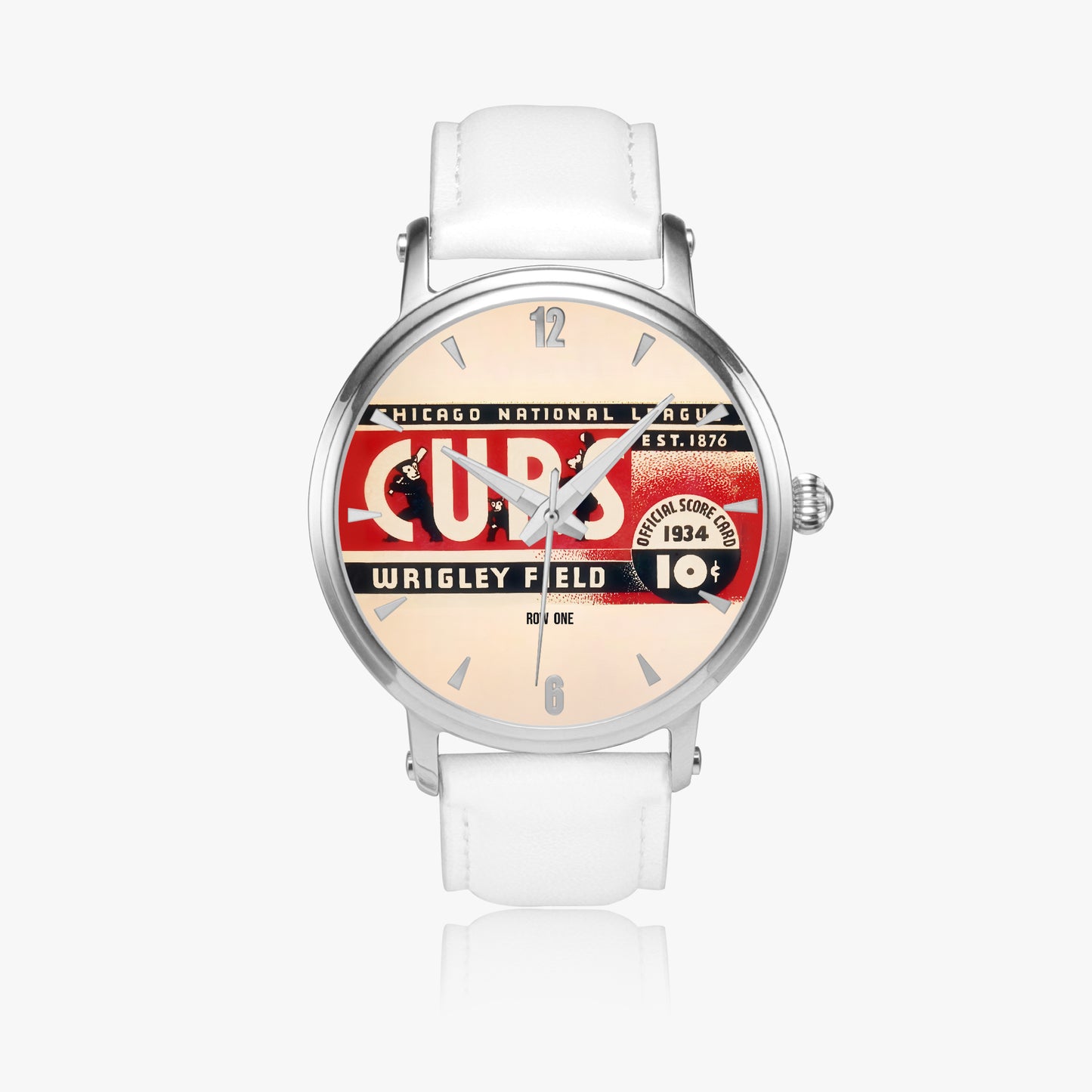 1934 Chicago Cubs Baseball Score Card Art Watch with White Leather Band from Row One Brand
