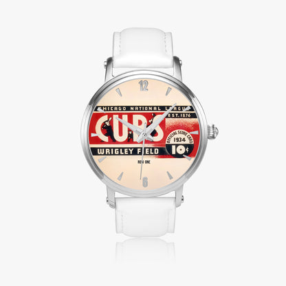 1934 Chicago Cubs Baseball Score Card Art Watch with White Leather Band from Row One Brand