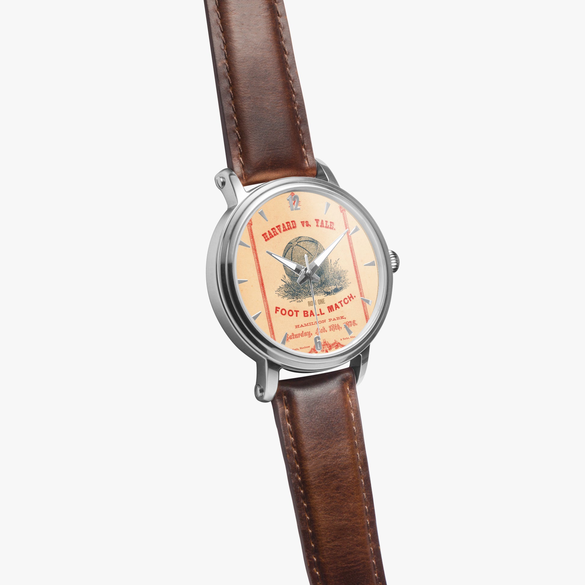 Row One Brand vintage 1876 Harvard-Yale Watch with leather band with vintage football watch face graphics