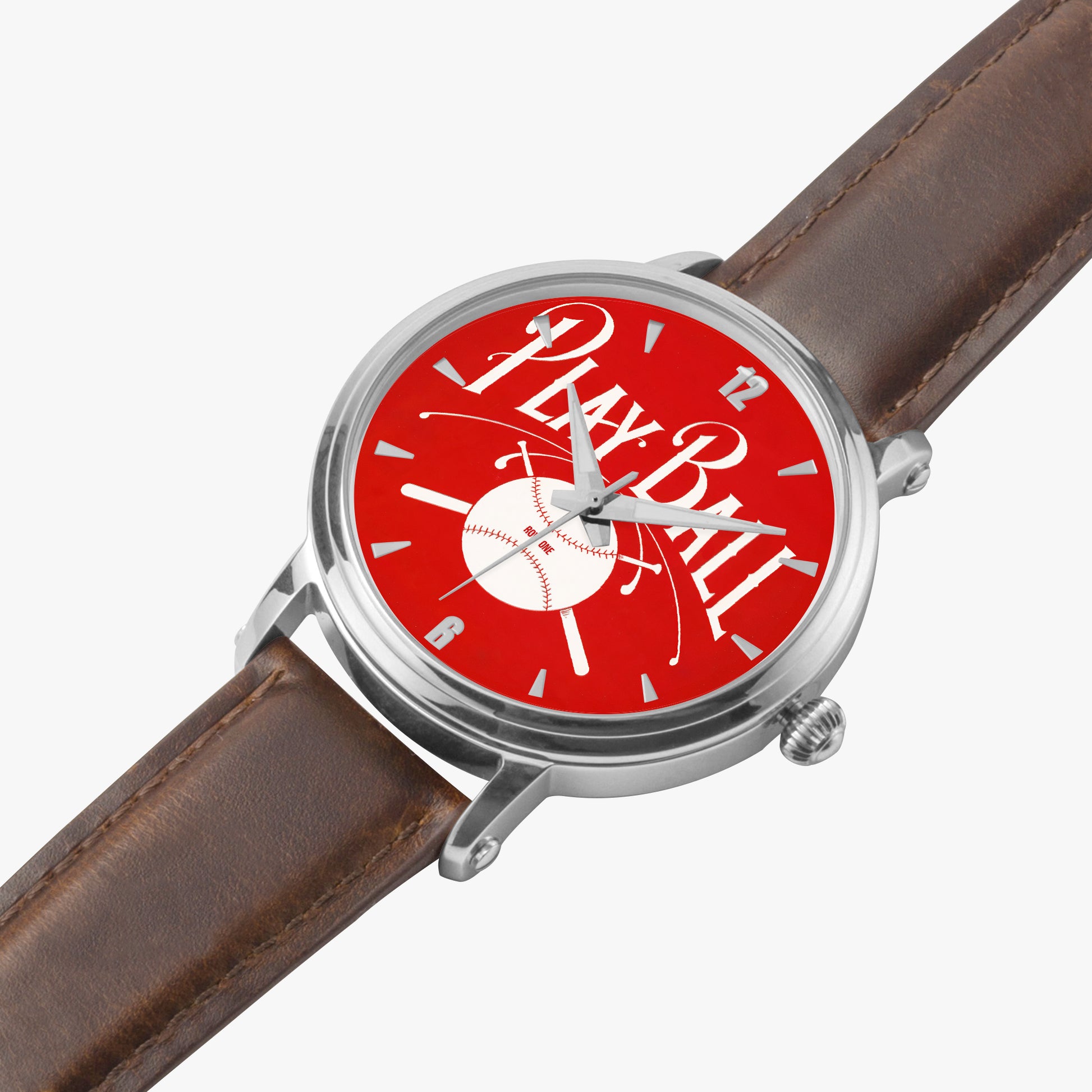 1918 Play Ball Baseball Art Watch with Red Face and leather band
