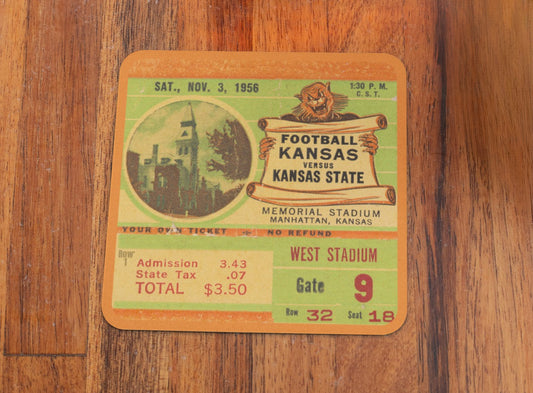 1956 Kansas vs. Kansas State Football Ticket Coasters | Row One Brand | Father's Day Sports Gifts