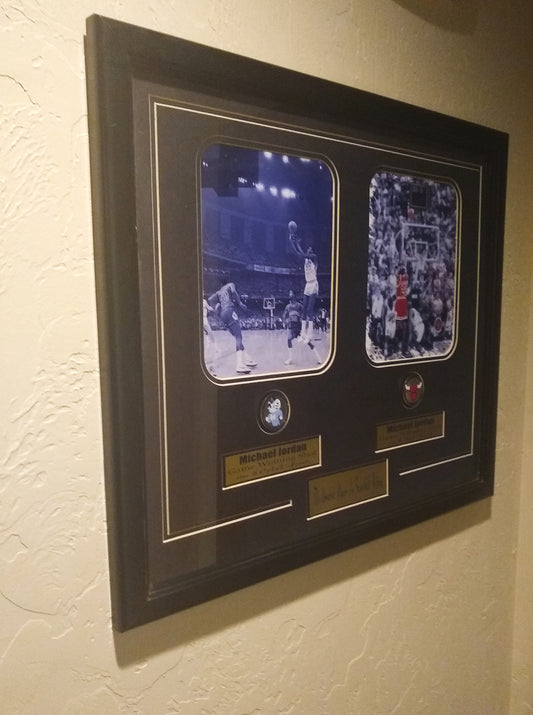 Rare Michael Jordan Framed Wall Art | 2 Jordan Game Winner Photos | 26 x 22 Inch Art