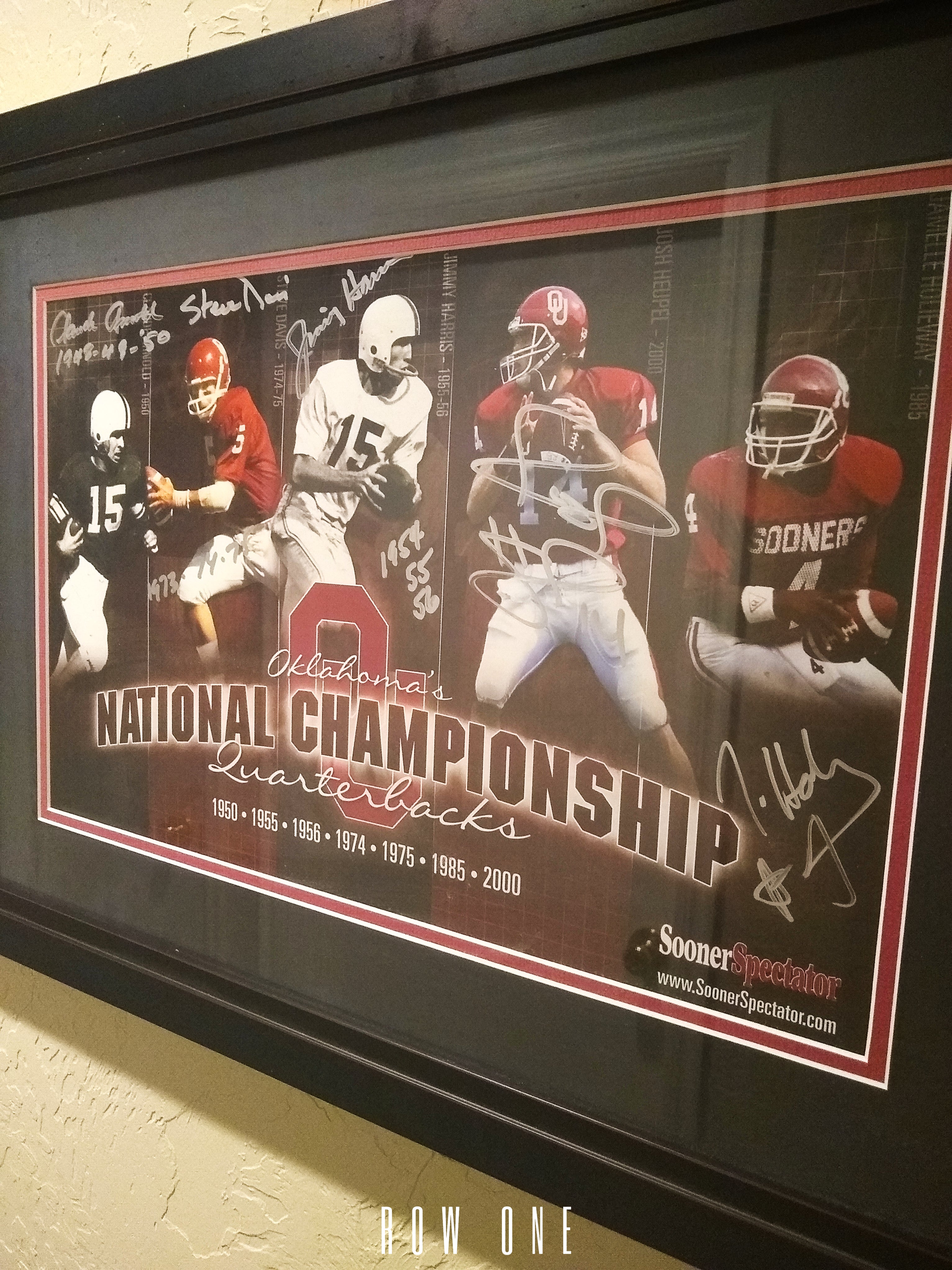 Row One Brand | Oklahoma Sooners OU Quarterbacks Autographed Football Wall Art