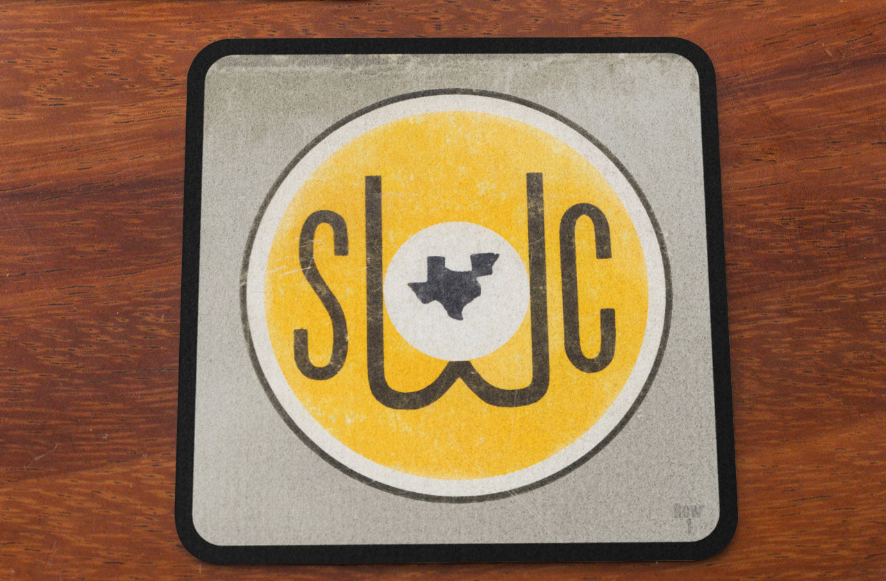 1970 Southwest Conference Logo Coasters | Row One Brand Vintage Sports Gifts | American-Made Birch Wood Drink Coasters with Old Southwest Conference Throwback Logo Ornamental Graphic Design