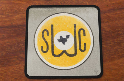 1970 Southwest Conference Logo Coasters | Row One Brand Vintage Sports Gifts | American-Made Birch Wood Drink Coasters with Old Southwest Conference Throwback Logo Ornamental Graphic Design