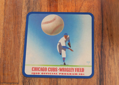 Row One Brand Vintage Chicago Cubs Program Art Drink Coasters with Large Baseball and Pitcher Graphics by Legendary Artist Otis Shepard