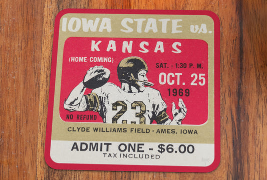 1969 Iowa State vs. Kansas Football Ticket Coasters