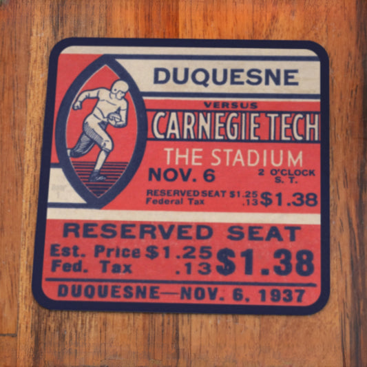 1937 Duquesne Dukes at Carnegie Tech Tartans Ticket Coasters