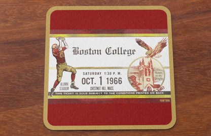 Ticket Stub Remix | 1966 Boston College Eagles Football Ticket Drink Coasters with Eagle and Player Graphics | Row One Brand 