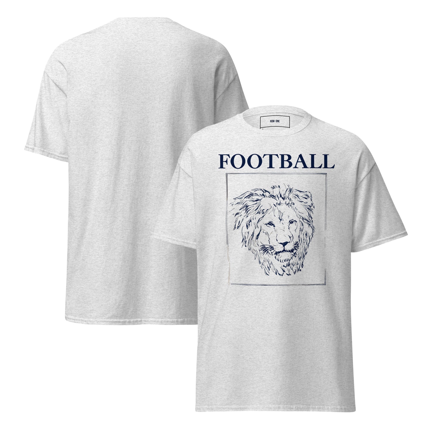 Row One Brand Gildan 5000 White t-shirt with early 1900s Football Cat design on a white background