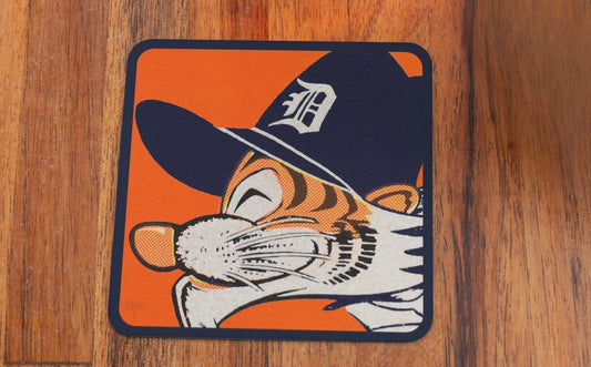 Smiling Detroit Tigers Throwback Cartoon Art Drink Coasters | Row One Brand Vintage Sports Gifts | Created from Historic Sports Memorabilia