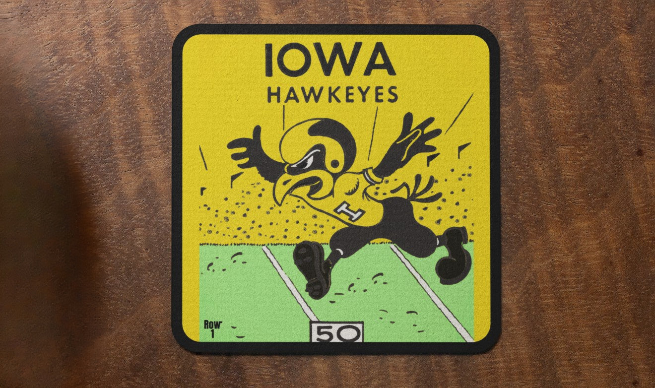 1956 Iowa Hawkeyes Football Ticket Cartoon Art Coasters