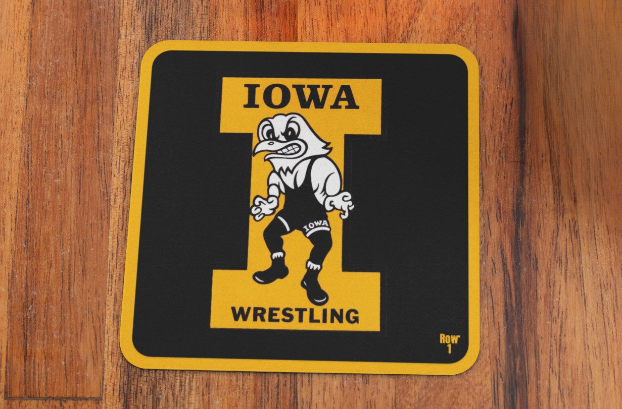 Vintage Iowa Hawkeyes Wrestling Art Drink Coaster Set | Row One Brand Vintage College Coasters