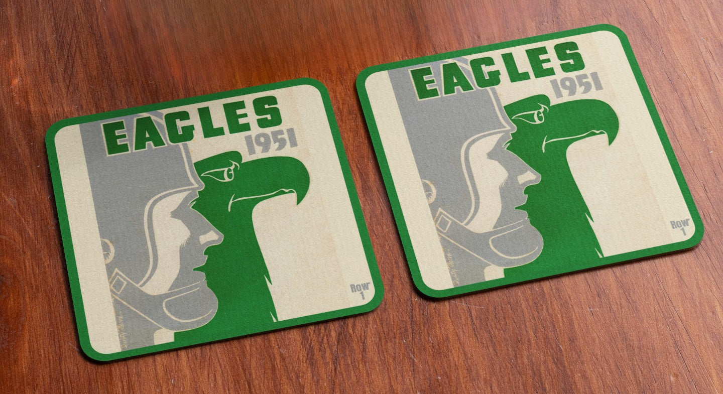 Unique Father's Day Sports Gift Ideas | Row One Brand Vintage Philadelphia Eagles Art Drink Coasters with Vintage Gridiron Player and Eagle Graphics