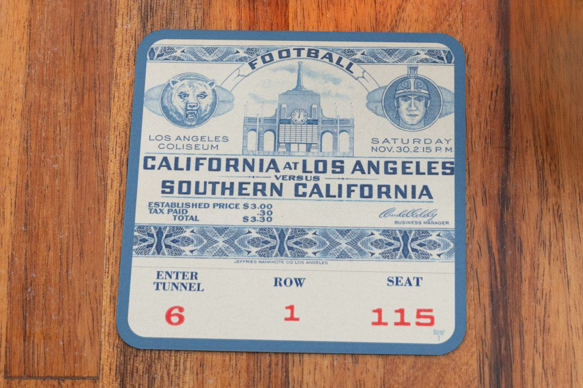 1940 USC vs. UCLA Football Ticket Drink Coasters