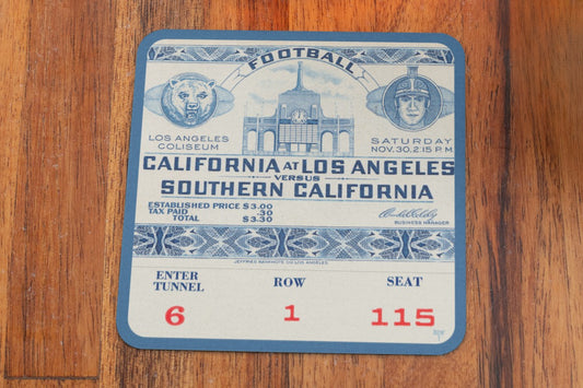 1940 USC vs. UCLA Football Ticket Drink Coasters