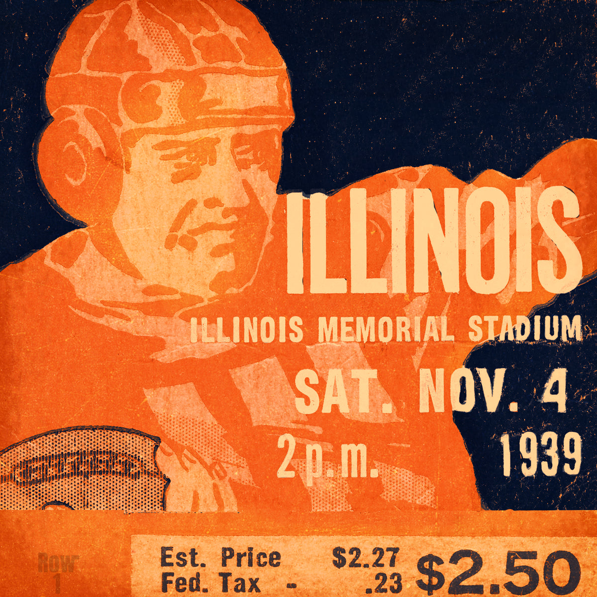 1939 Illinois Football Ticket Remix Art