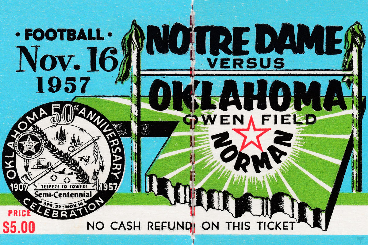 1957 Notre Dame vs. Oklahoma Football Ticket Art