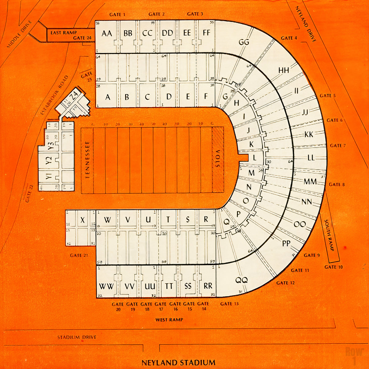 Vintage Neyland Stadium Map Art