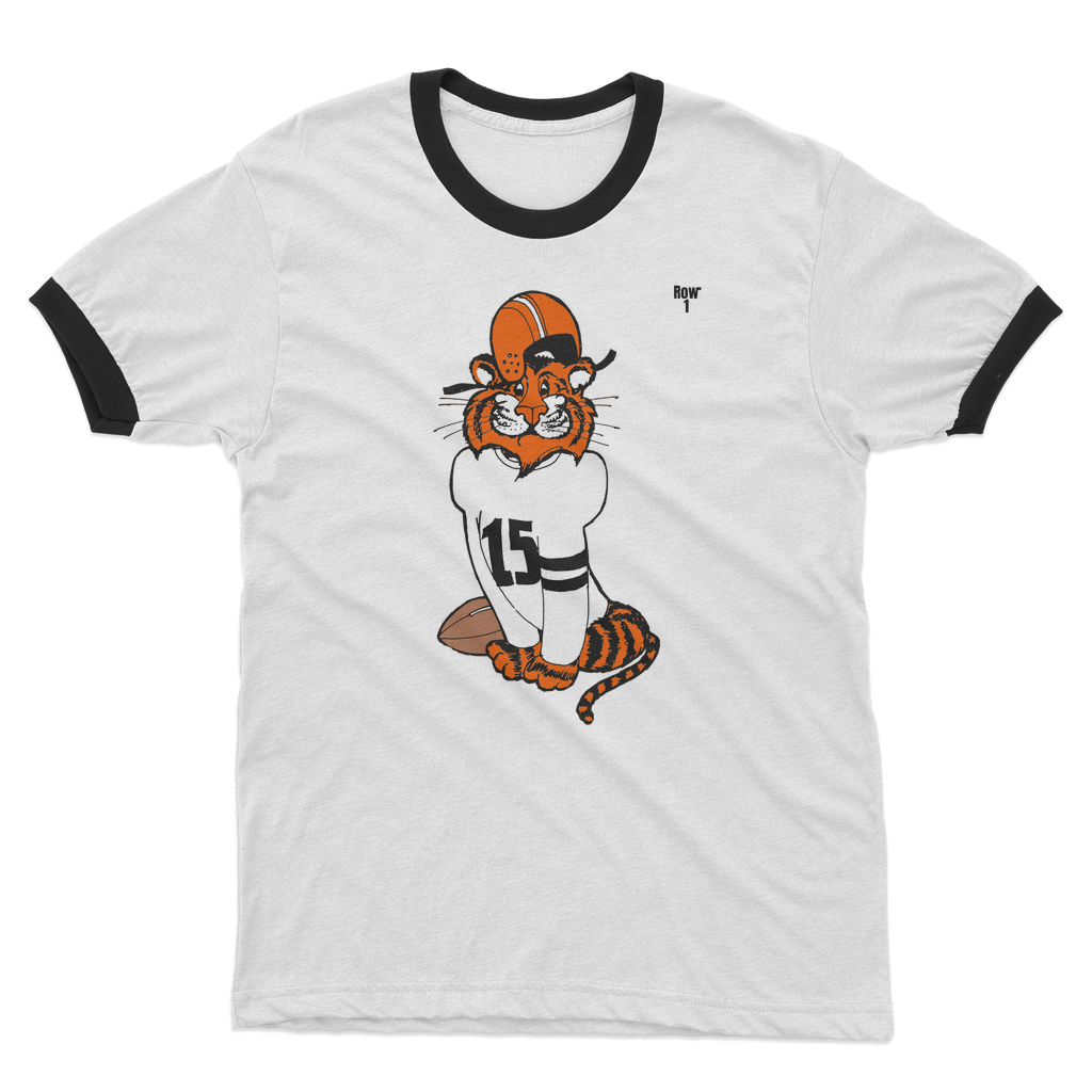 Vinny Vintage Tiger Retro Football Ringer Tee with Tiger Cartoon Graphics