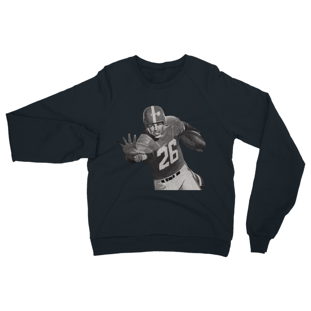 dark blue sweatshirt with football player