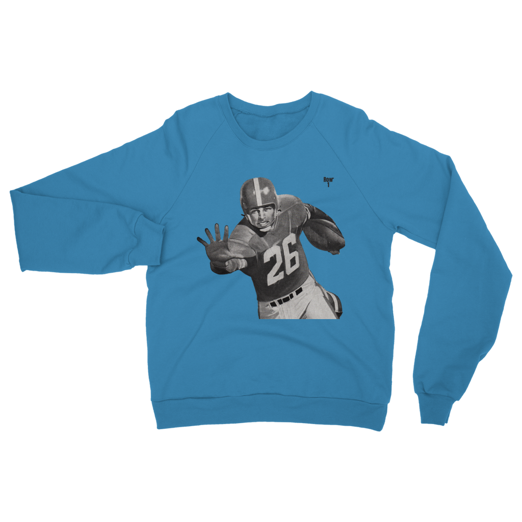 blue sweatshirt with row 1 football player art