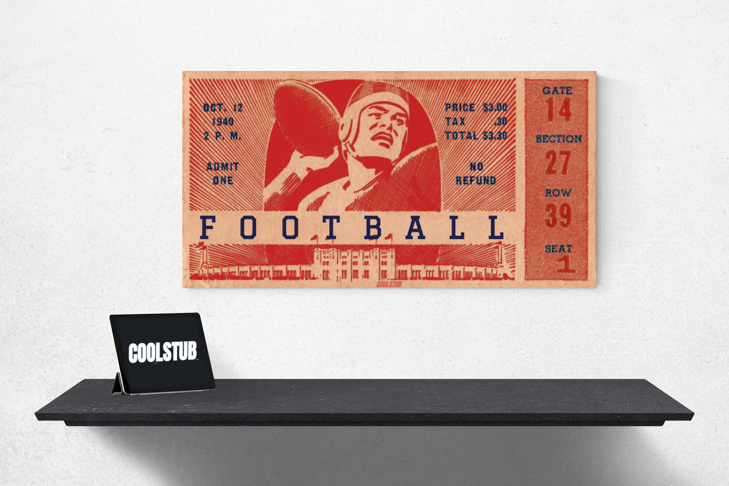 football ticket stub wall art