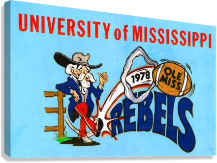 Vintage Ole Miss Football Art Giclée Stretched Canvas Print
