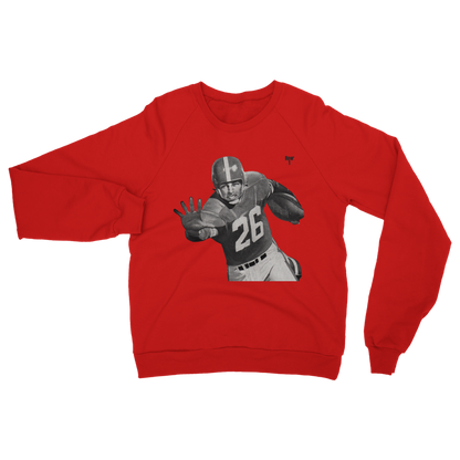 red sweatshirt with football player graphic