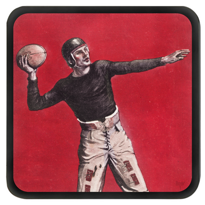 Red Drink Coasters with 1921 Football Quarterback Art