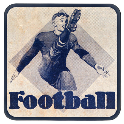 vintage navy blue football punter art drink coaster set