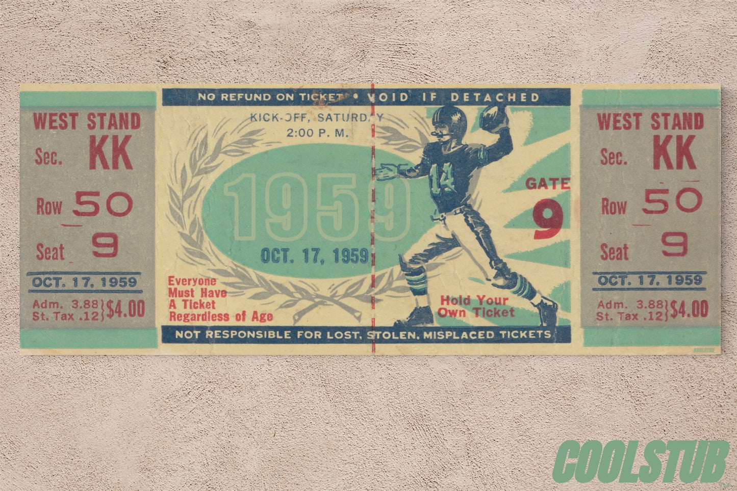 Vintage Football Ticket Canvas Art by Coolstub™ (1959)